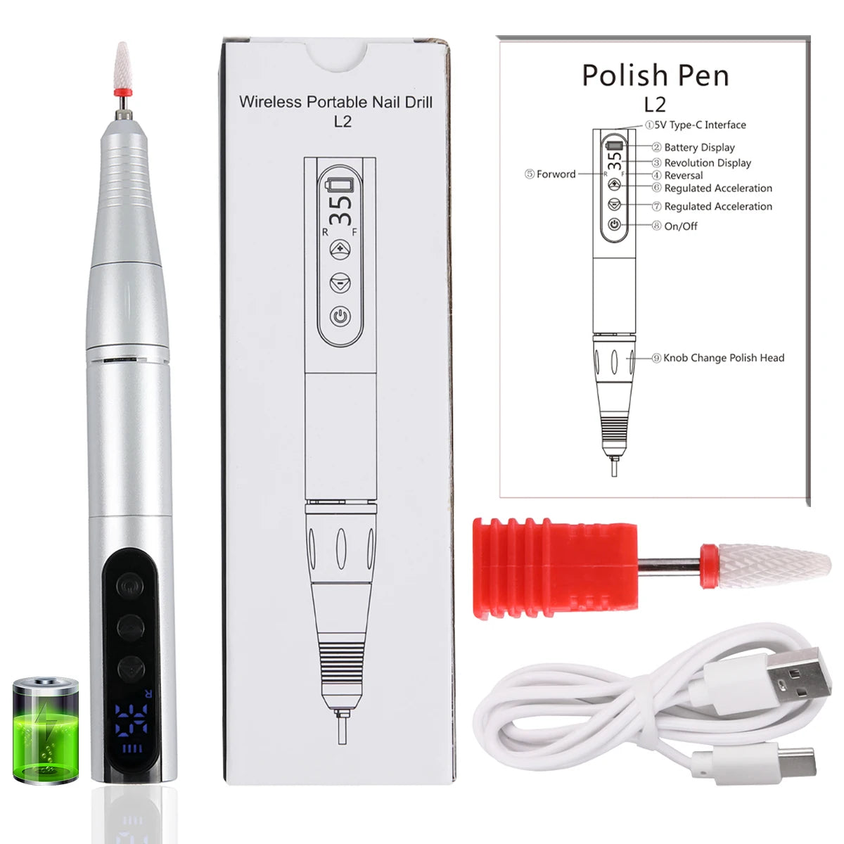 Wireless 35000RPM Nail Drill Pen