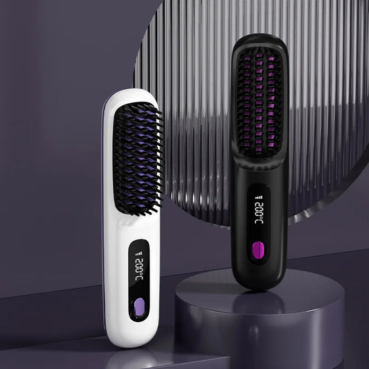 2-in-1 hair straightener and curler brush for smooth styling
