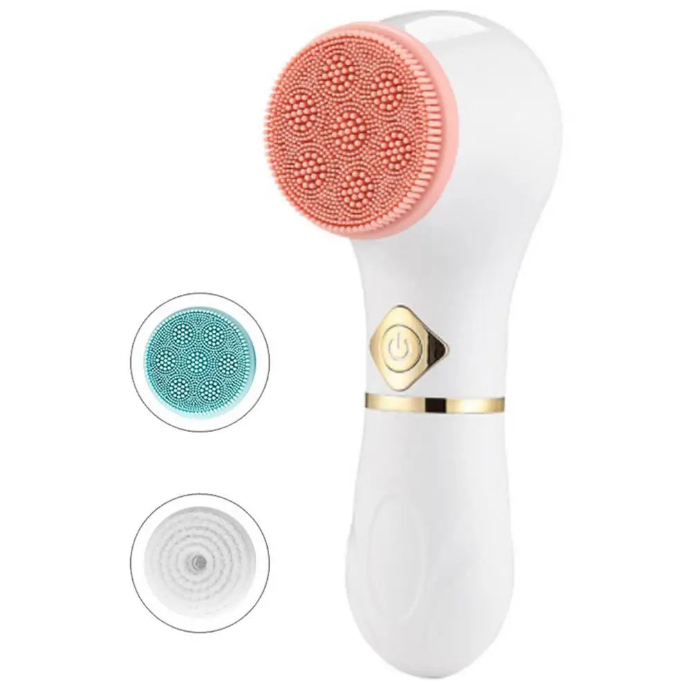 3-in-1 silicone facial cleansing brush packaging with electric wash head