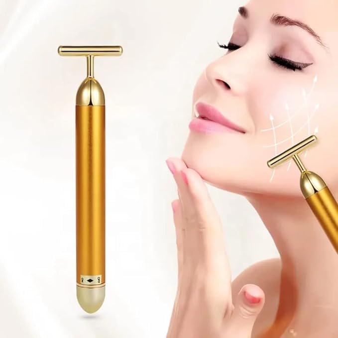 Facial massage with vibration using 24K gold facial massager
