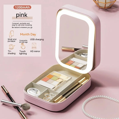 LED makeup storage box with mirror portable makeup organizer