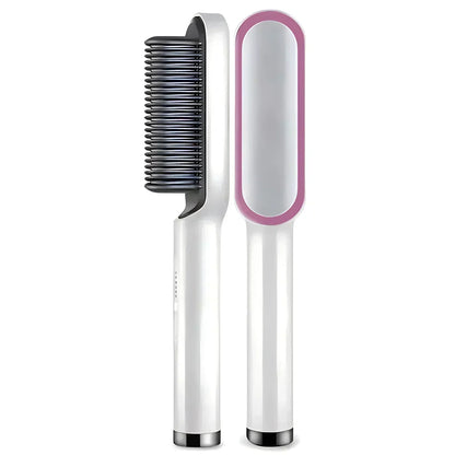Negative ion hair straightener brush reducing frizz and flyaways
