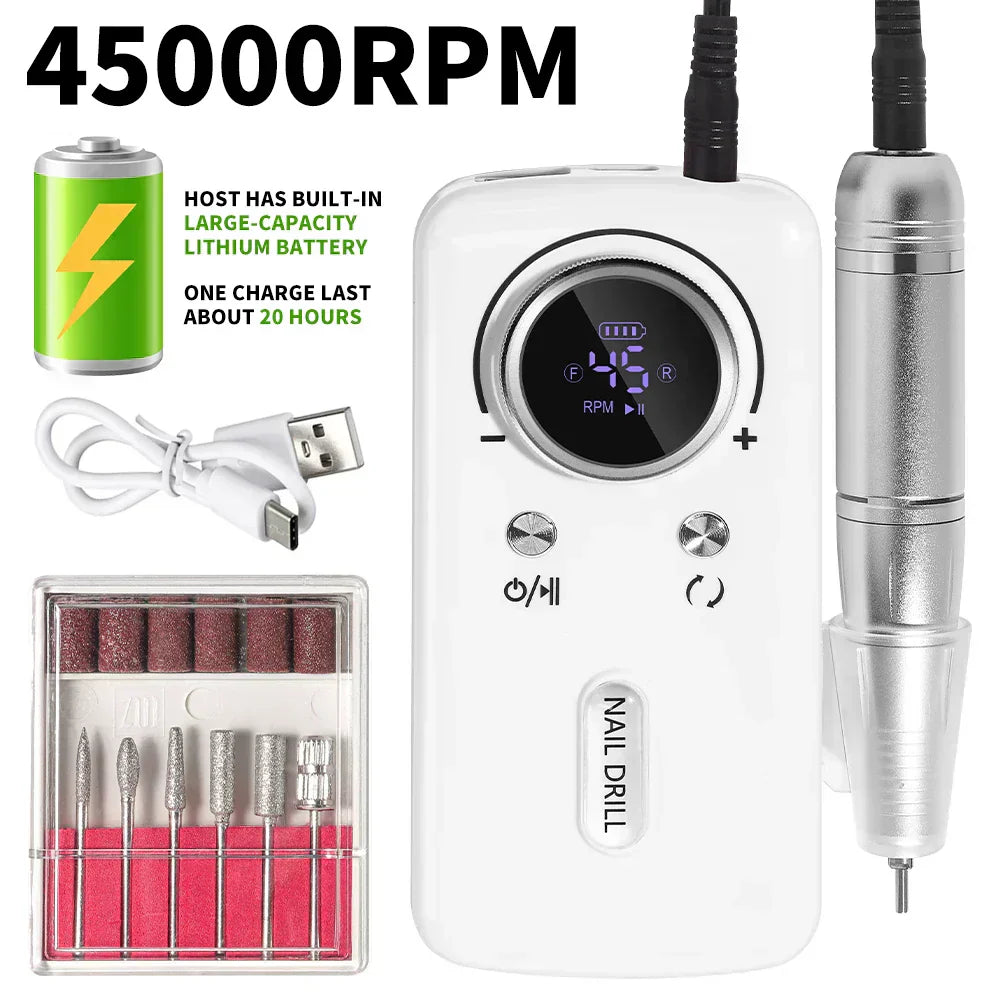 Electric Nail Drill Machine – Professional Cordless Nail File & Rechargeable Nail Drill