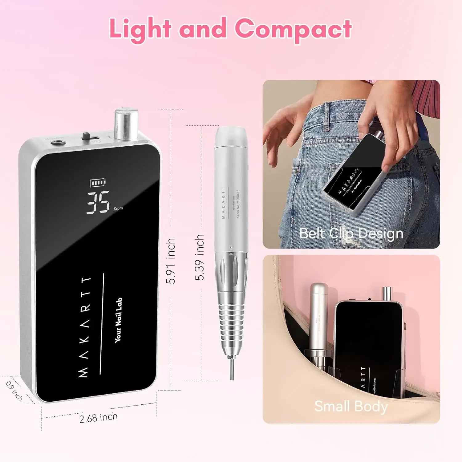 compact and light electric nail drill for salon and home